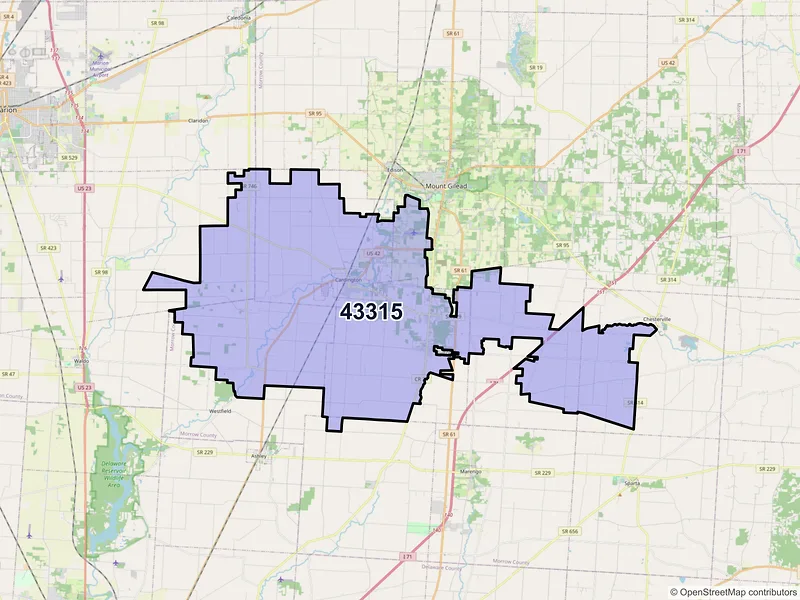 Map of ZIP Code 43315 — Cardington, OH