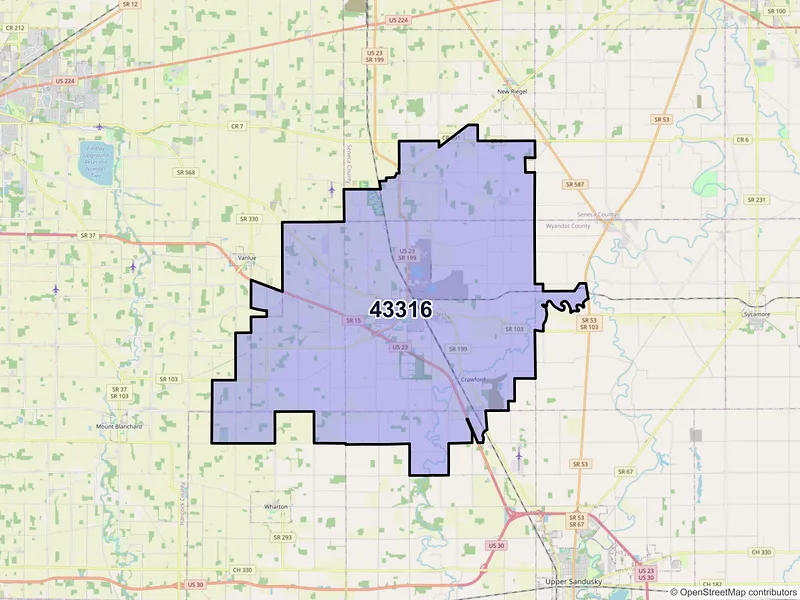 Map of ZIP Code 43316 — Carey, OH