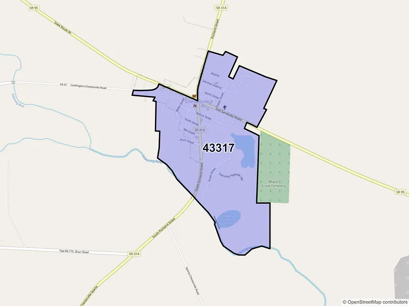Map of Chesterville, Ohio and ZIP codes