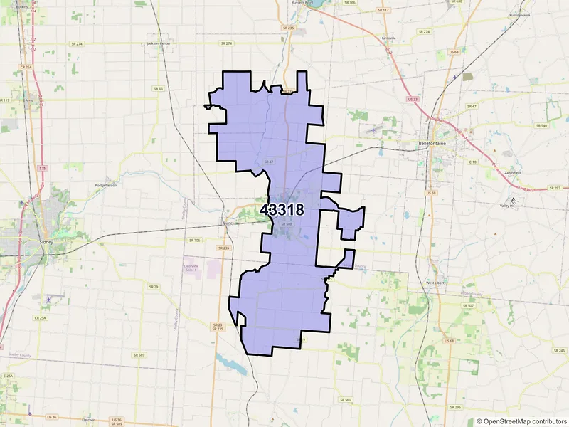 Map of ZIP Code 43318 — De Graff, OH