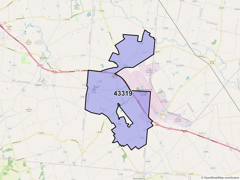 Map of ZIP Code 43319 — East Liberty, OH
