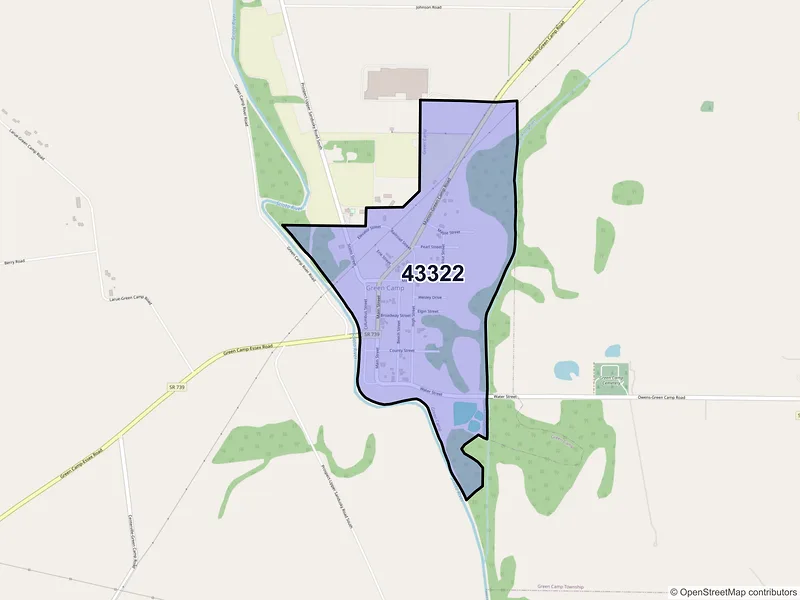 Map of Green Camp, Ohio and ZIP codes