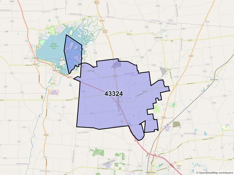 Map of ZIP Code 43324 — Huntsville, OH