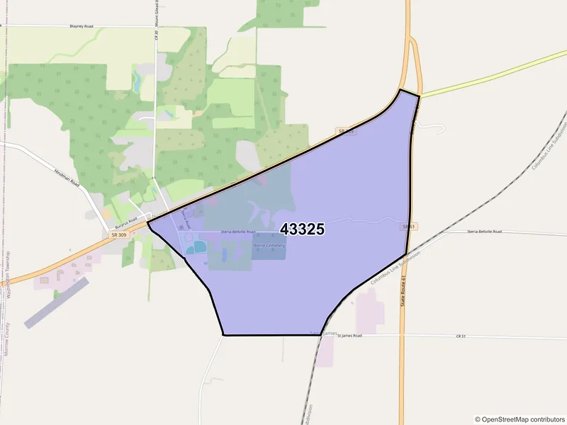 Map of Iberia, Ohio and ZIP codes
