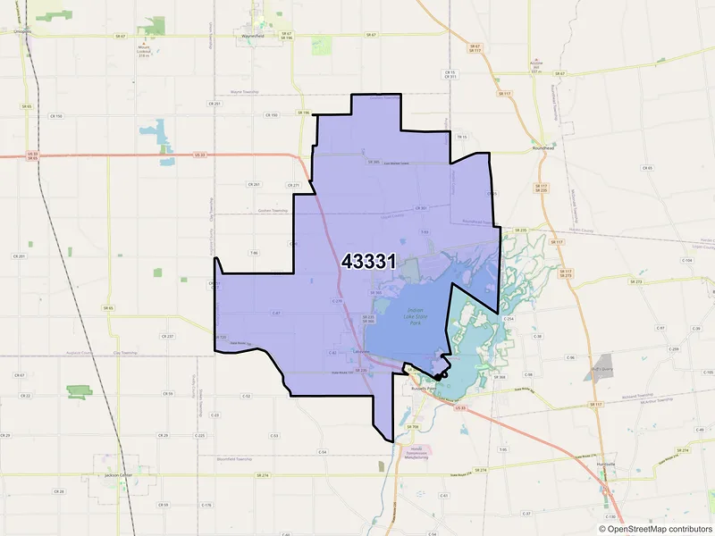 Map of ZIP Code 43331 — Lakeview, OH