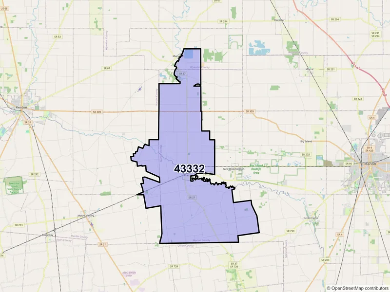 Map of ZIP Code 43332 — La Rue, OH