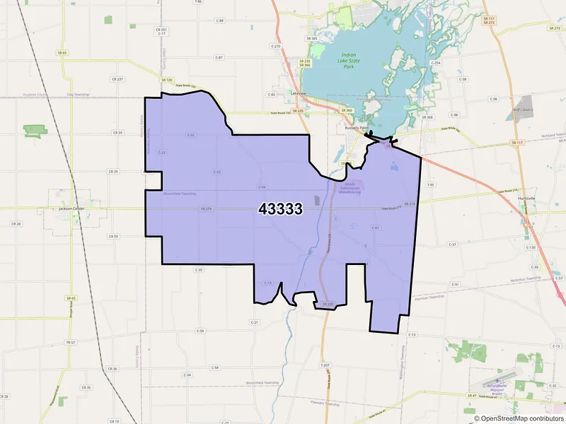 Map of ZIP Code 43333 — Lewistown, OH