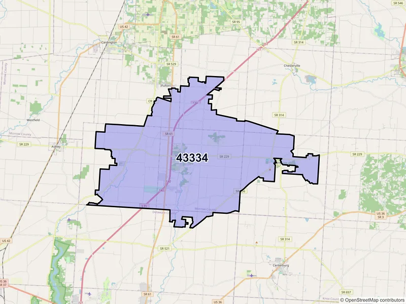 Map of Marengo, Ohio and ZIP codes