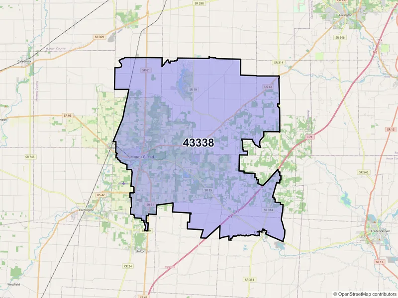Map of ZIP Code 43338 — Mount Gilead, OH