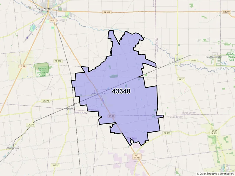 Map of ZIP Code 43340 — Mount Victory, OH
