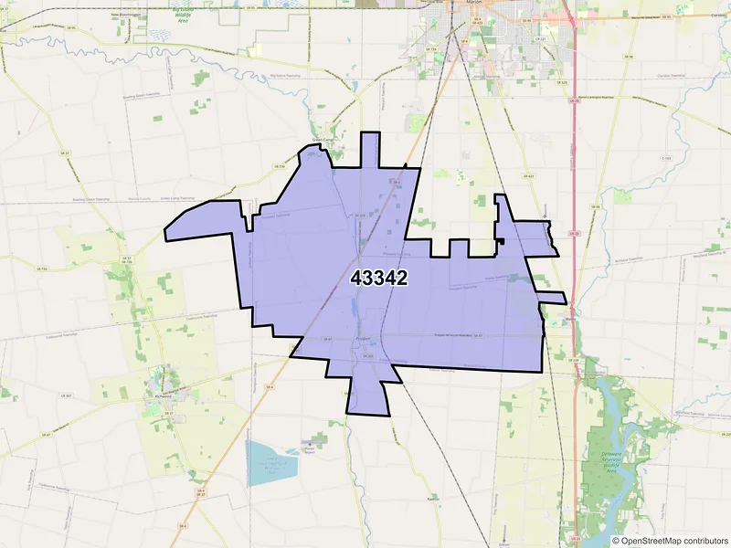 Map of ZIP Code 43342 — Prospect, OH