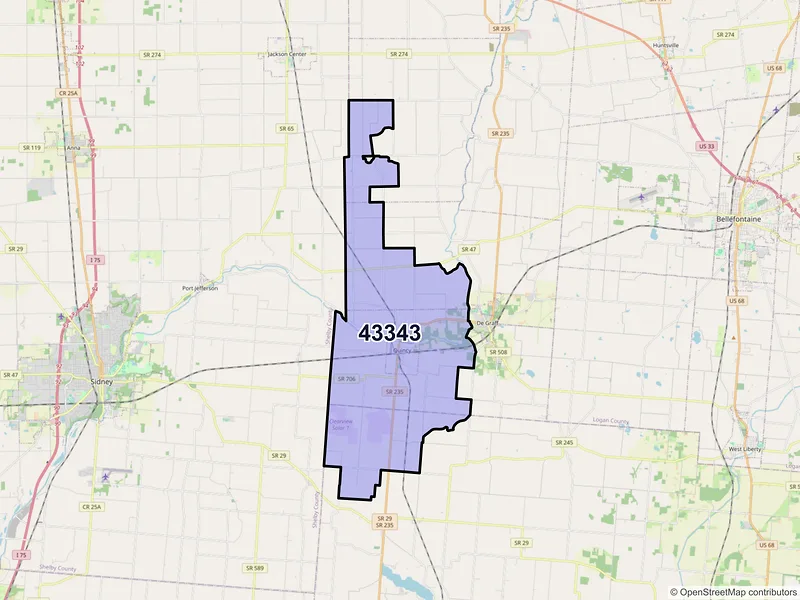 Map of ZIP Code 43343 — Quincy, OH