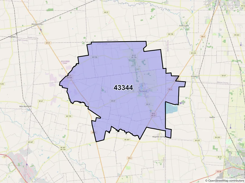 Map of ZIP Code 43344 — Richwood, OH
