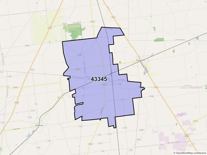 Map of ZIP Code 43345 — Ridgeway, OH