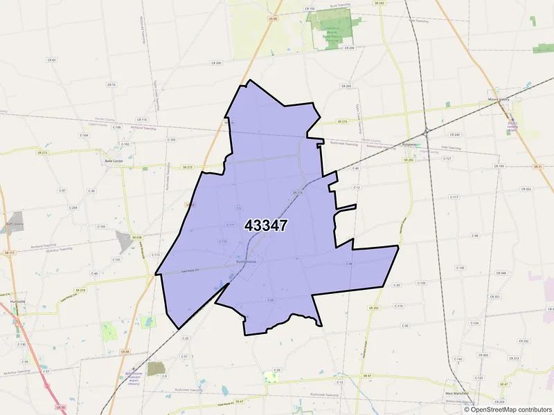 Map of ZIP Code 43347 — Rushsylvania, OH