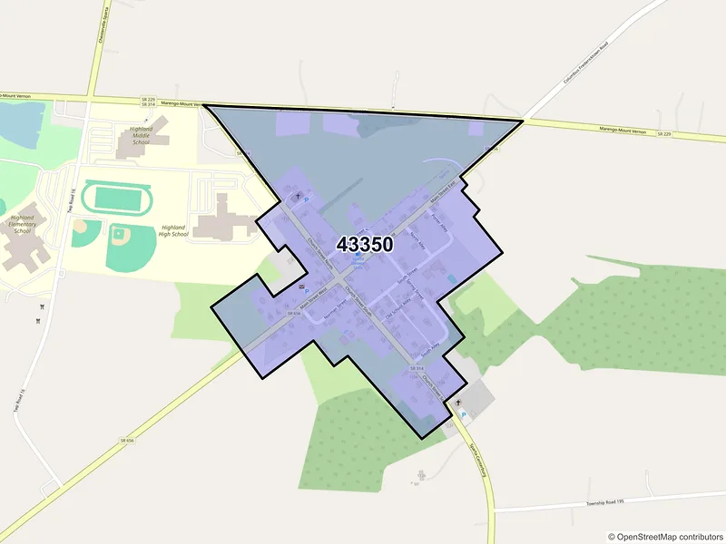 Map of Sparta, Ohio and ZIP codes