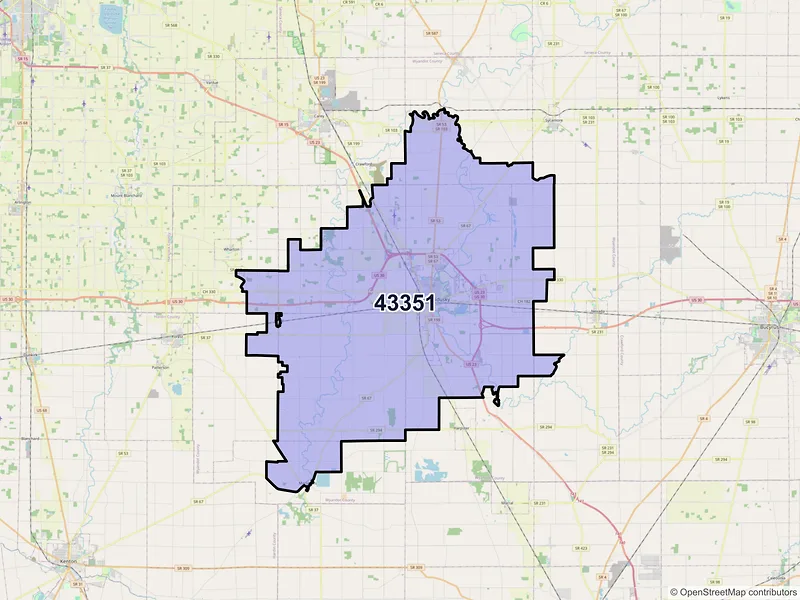 Map of ZIP Code 43351 — Upper Sandusky, OH