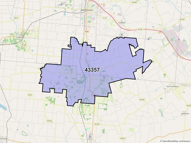 Map of West Liberty, Ohio and ZIP codes