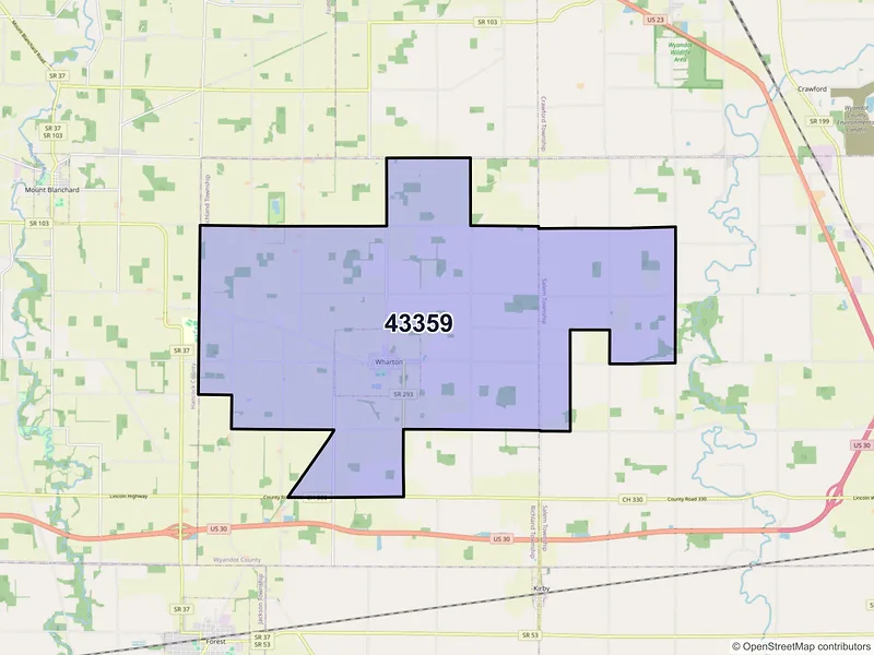 Map of ZIP Code 43359 — Wharton, OH