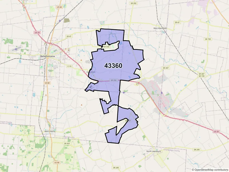 Map of ZIP Code 43360 — Zanesfield, OH