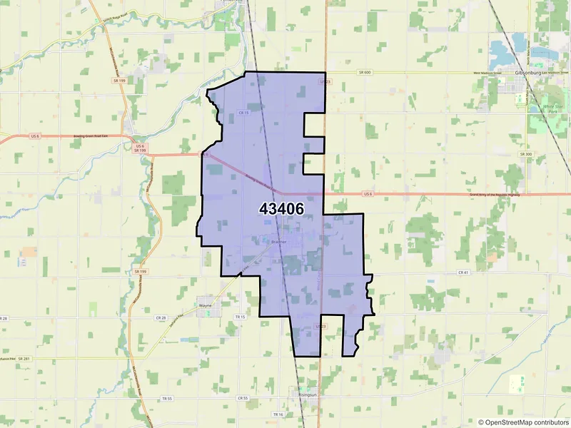 Map of ZIP Code 43406 — Bradner, OH