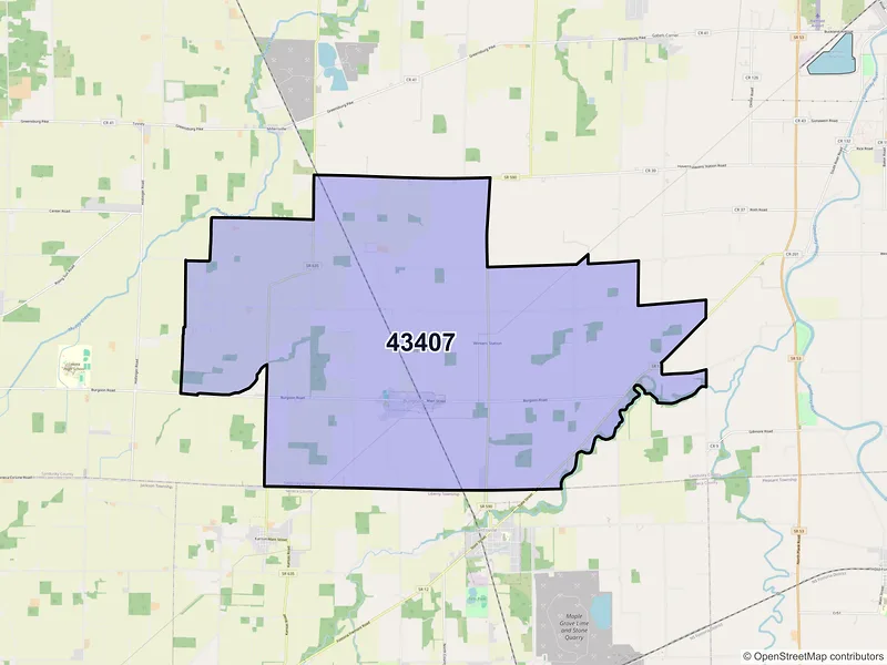 Map of ZIP Code 43407 — Burgoon, OH
