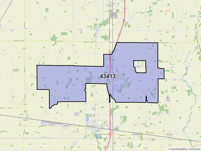 Map of ZIP Code 43413 — Cygnet, OH