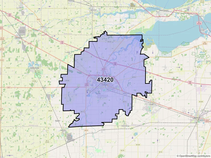 Map of Fremont, Ohio and ZIP codes