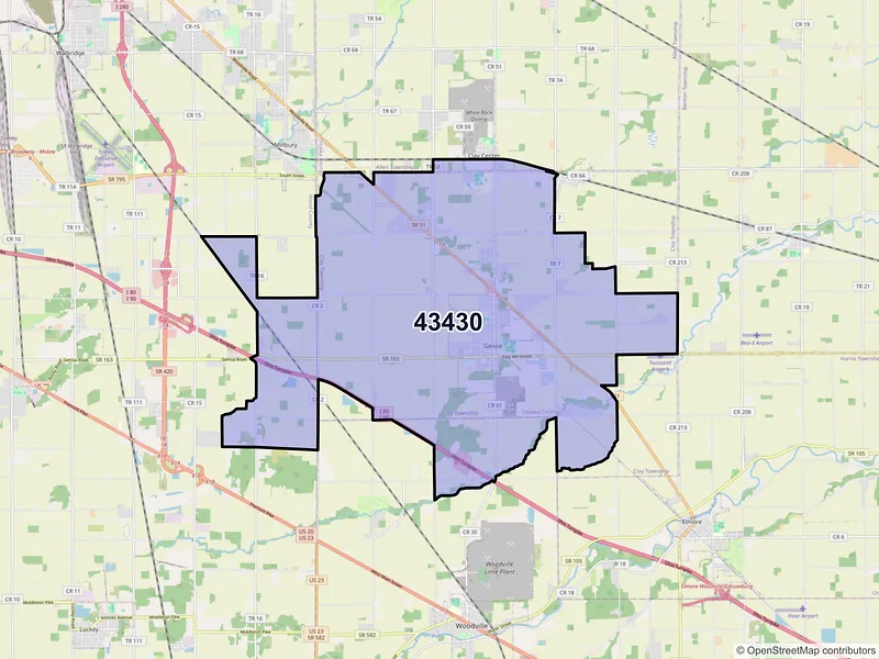 Map of Genoa, Ohio and ZIP codes