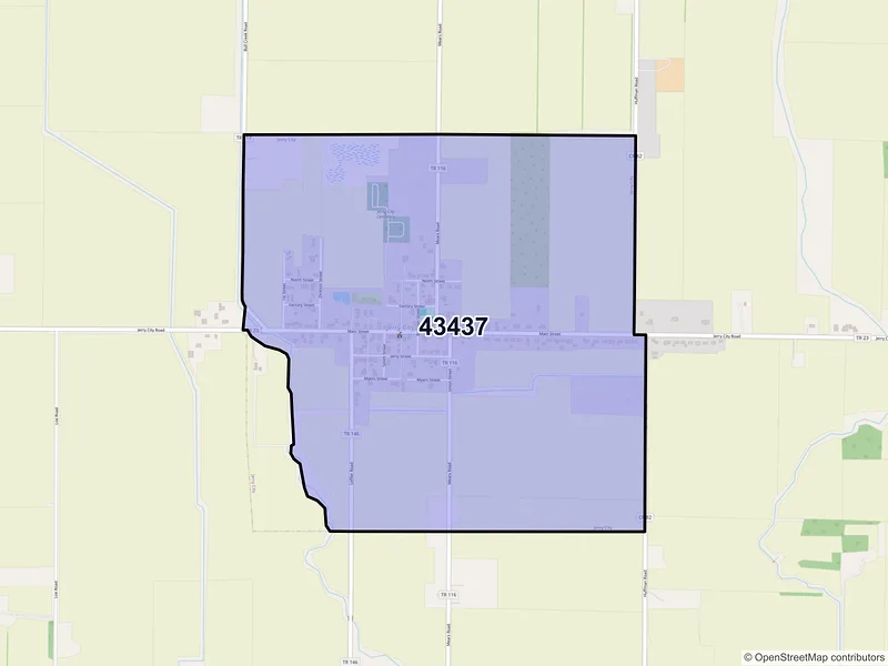 Map of Jerry City, Ohio and ZIP codes