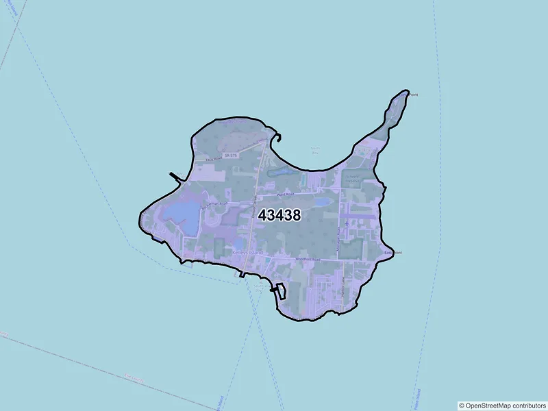Map of Kelleys Island, Ohio and ZIP codes