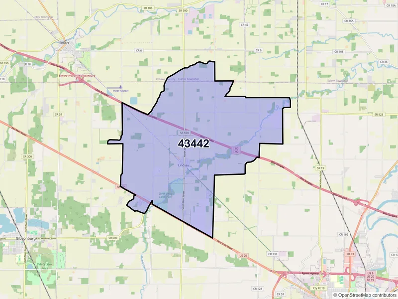 Map of Lindsey, Ohio and ZIP codes