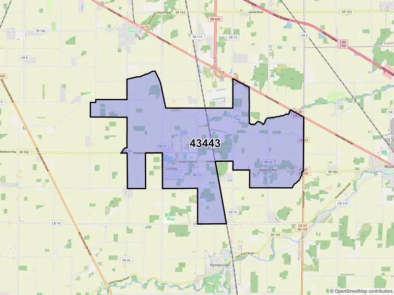 Map of ZIP Code 43443 — Luckey, OH