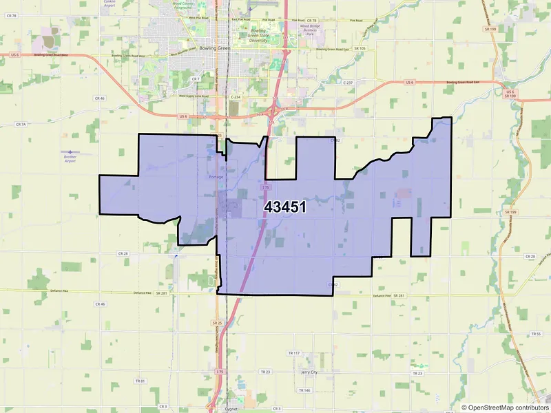 Map of Portage, Ohio and ZIP codes