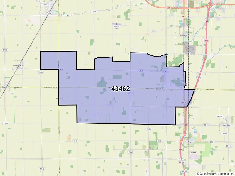 Map of ZIP Code 43462 — Rudolph, OH