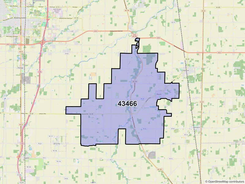 Map of Wayne, Ohio and ZIP codes