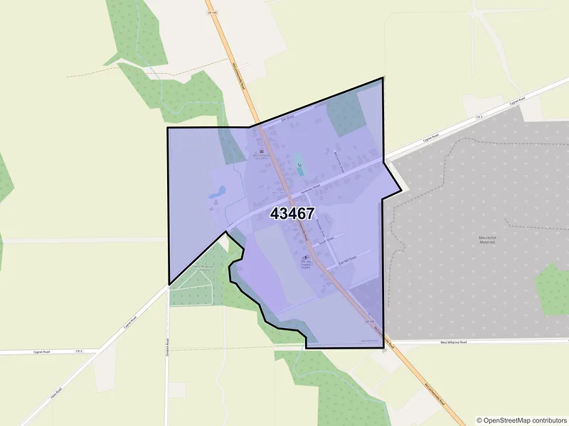 Map of West Millgrove, Ohio and ZIP codes