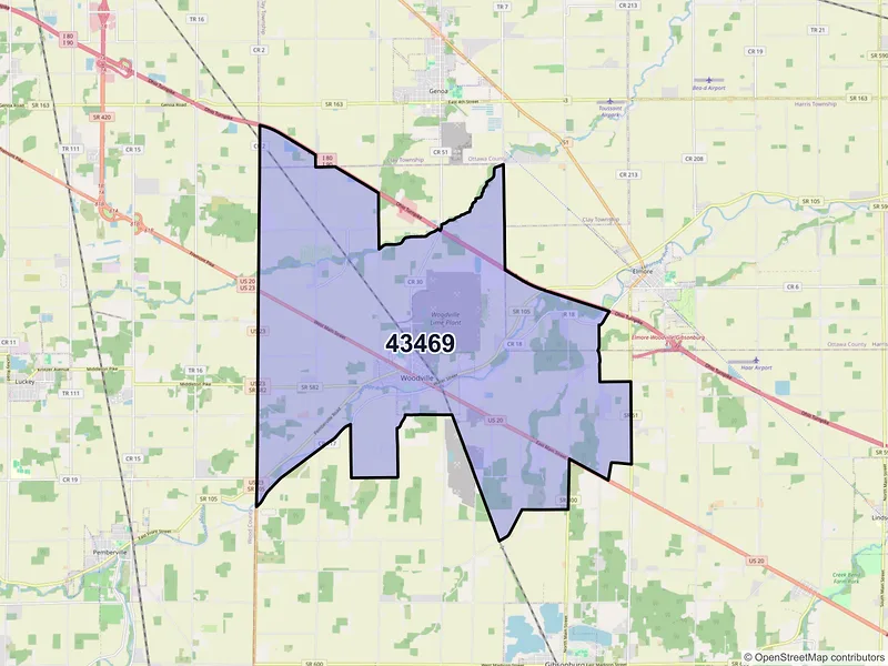 Map of ZIP Code 43469 — Woodville, OH