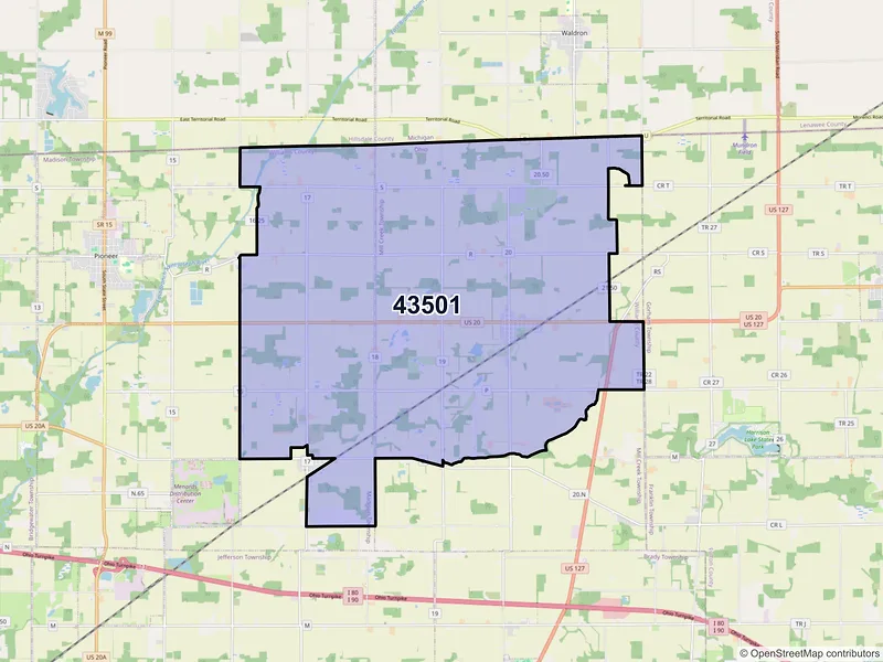 Map of ZIP Code 43501 — Alvordton, OH