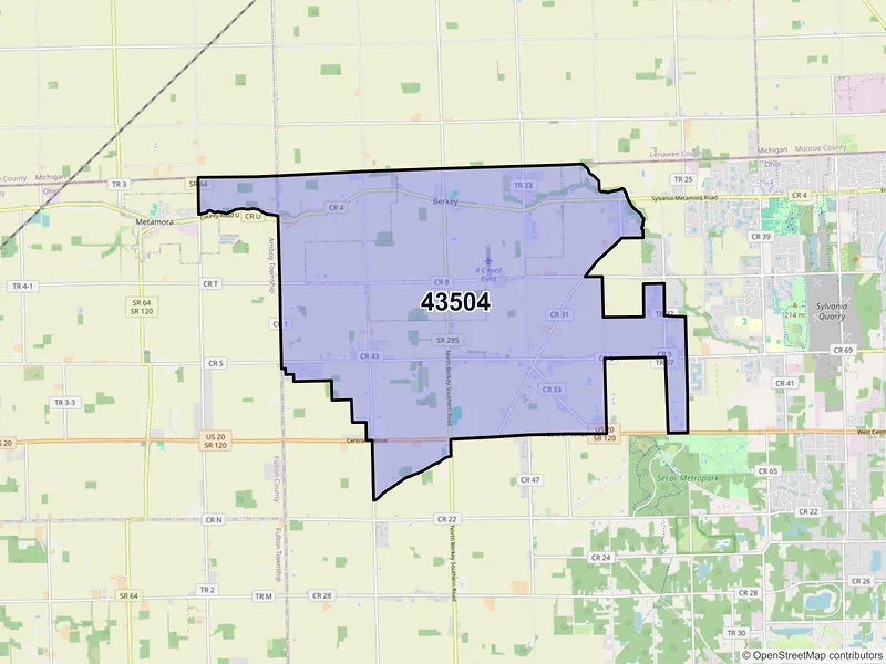 Map of ZIP Code 43504 — Berkey, OH