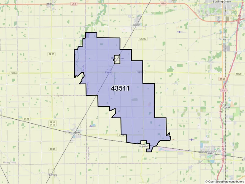 Map of ZIP Code 43511 — Custar, OH