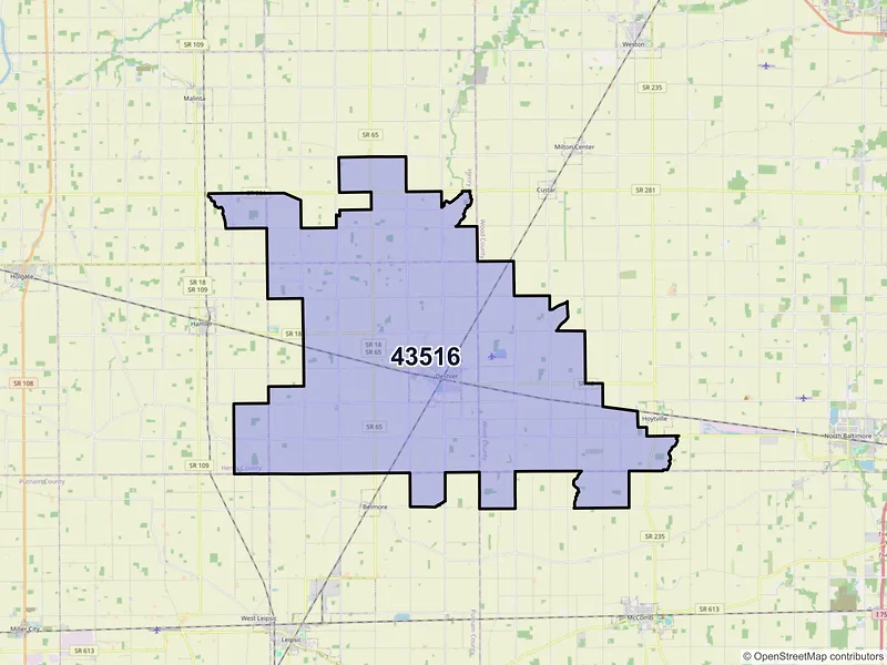 Map of ZIP Code 43516 — Deshler, OH