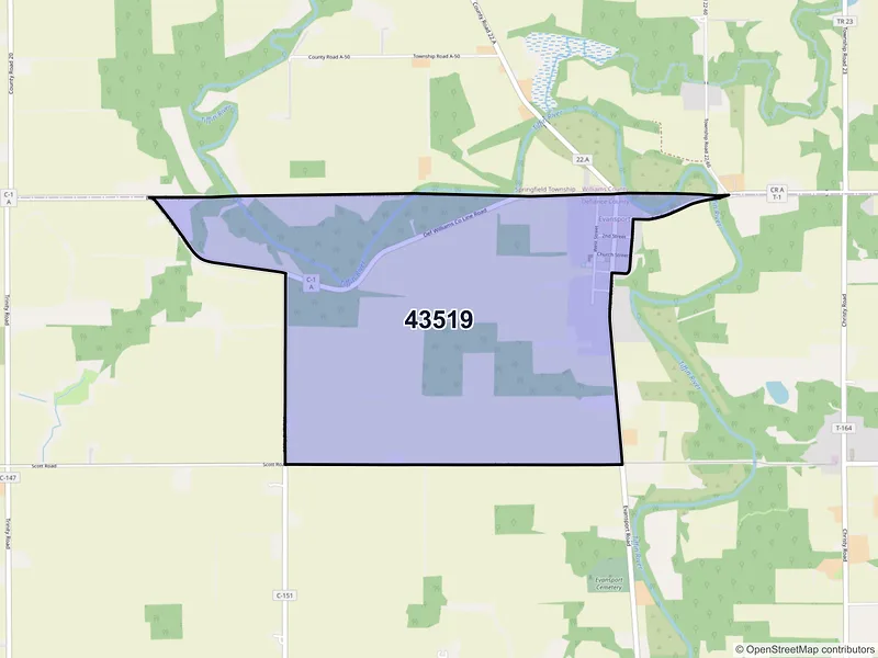 Map of ZIP Code 43519 — Evansport, OH