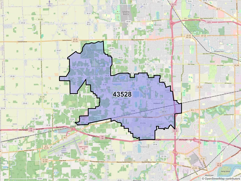 Map of Holland, Ohio and ZIP codes