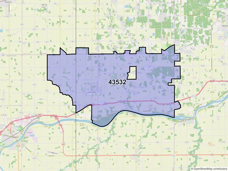 Map of ZIP Code 43532 — Liberty Center, OH