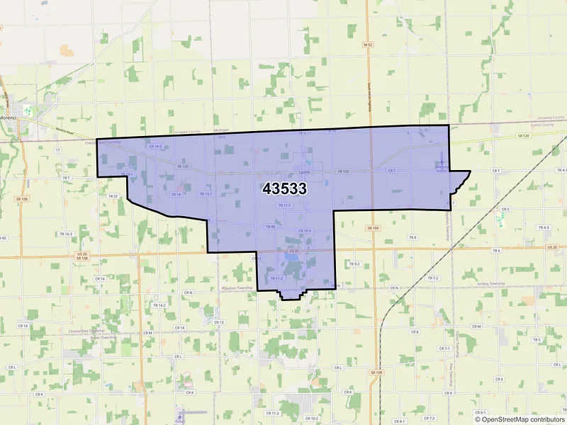 Map of ZIP Code 43533 — Lyons, OH
