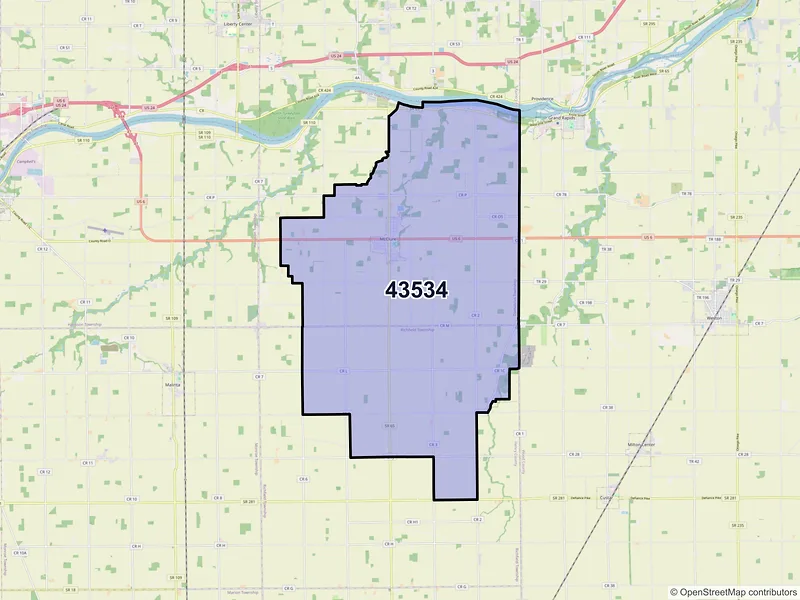 Map of ZIP Code 43534 — Mc Clure, OH