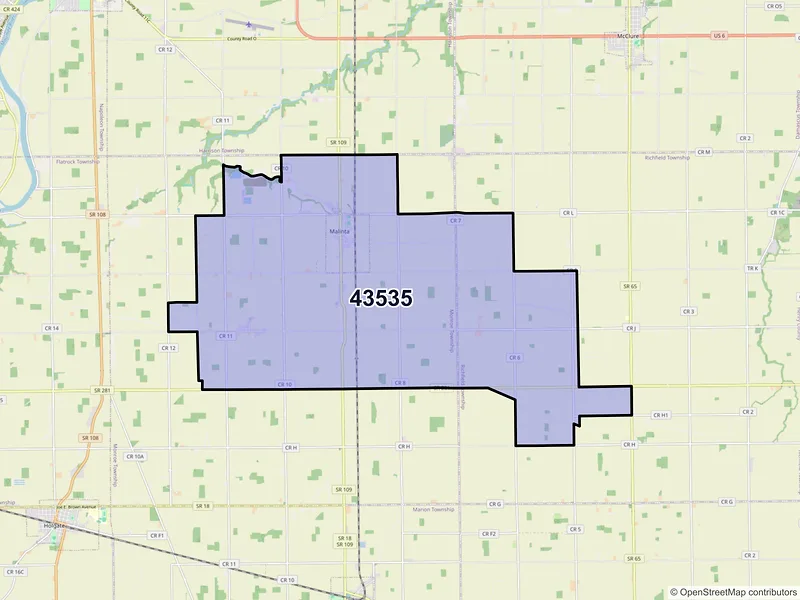 Map of ZIP Code 43535 — Malinta, OH