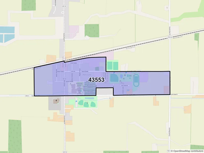 Map of Pettisville, Ohio and ZIP codes