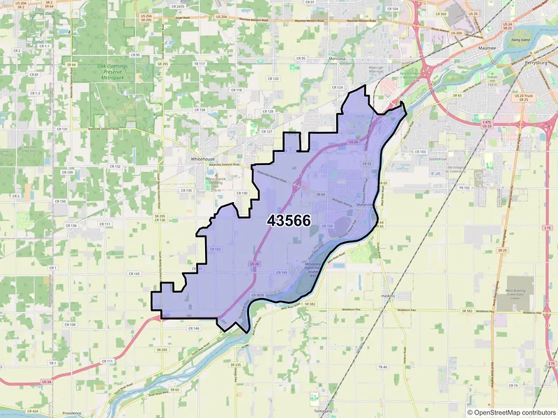 Map of Waterville, Ohio and ZIP codes